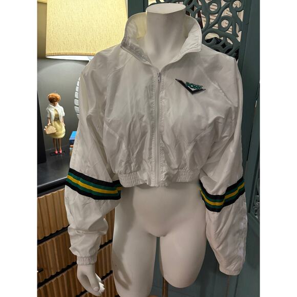 Retro Look PONY Forever 21 White Cropped Windbreaker Jacket-Lined L/S-Size L - Picture 2 of 8